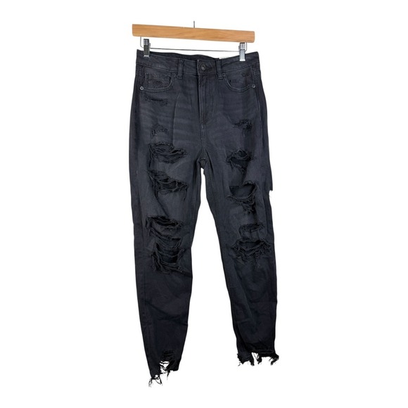 New American Eagle Strigid Distressed Mom Jean size 4 Onyx Black - Picture 1 of 12